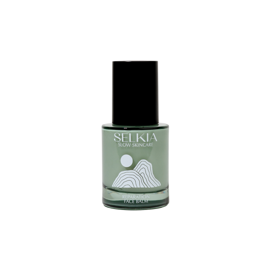 Selkia Réparation hydrating face balm with aloe vera, hyaluronic acid and Australian Mountain Pepper for dry and sensitive skin.